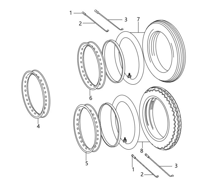 WHEEL RIM / SPOKES / TYRE / TUBE (110mm)